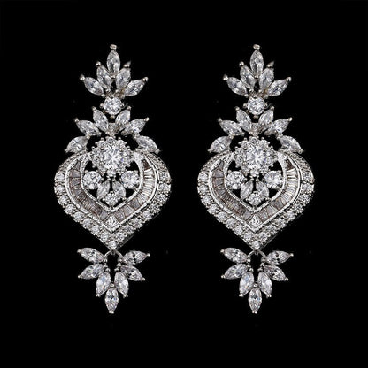 sengpan - New Arrival Luxury Big Long Flower Pendant Drop Earrings With Shining CZ Brincos Bridal Women Wedding Party Jewelry