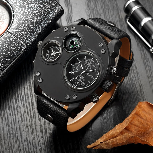 sengpan gifts for men  Oulm Unique Sport Watches Men Luxury Brand Two Time Zone Wristwatch Decorative Compass Male Quartz Watch relogio masculino