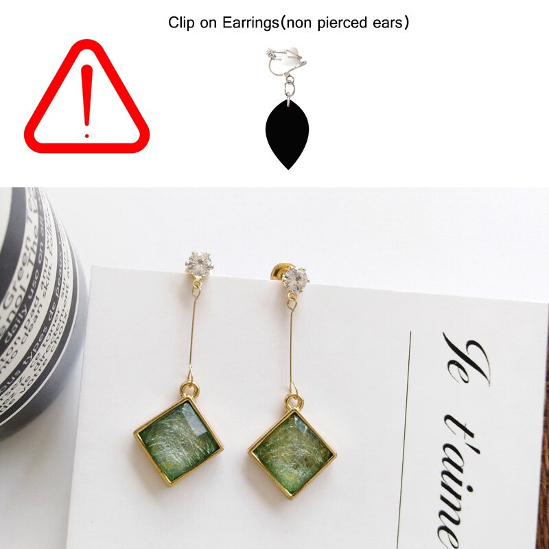 sengpan Simple Elegant Transparent Crystal Clips on Earring Without Non Piercing Vintage No Ear Hole Square Rhombus Stone Clip Earrings