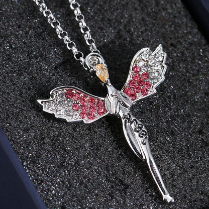 sengpan Rhinestone Encrusted Alloy Necklaces For Women Angel Wings Feather Brincos Jewelry Party Necklaces Gothic Fashion