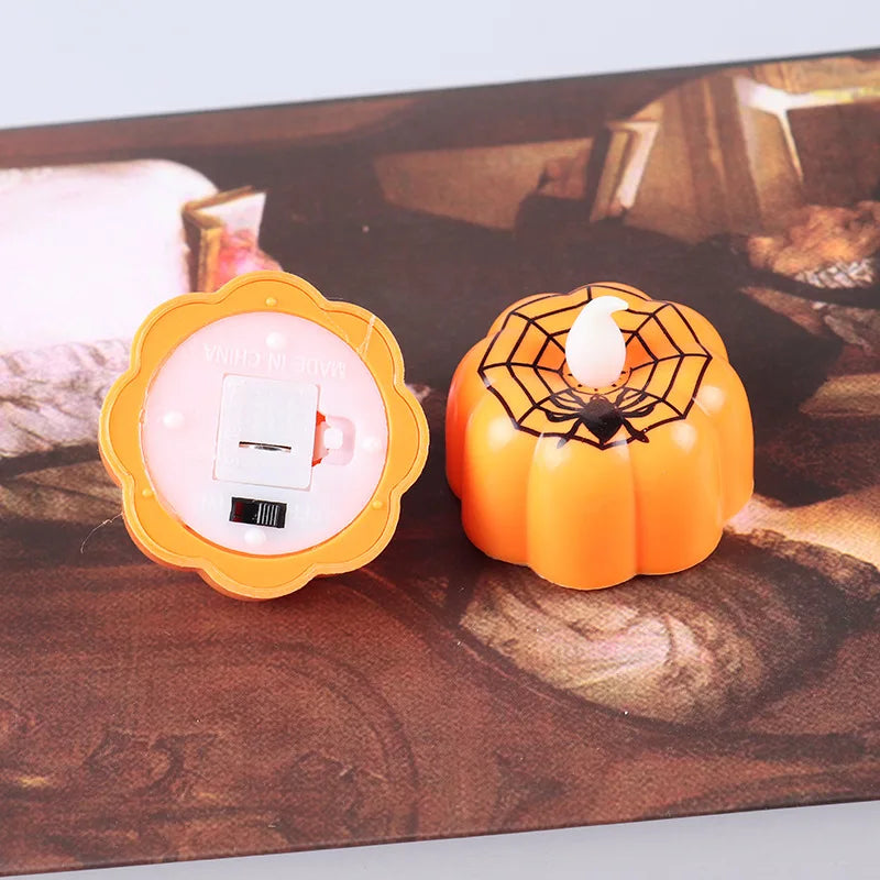 Lianfudai New Pumpkin Candle Lights Halloween Decoration Lights Warm White Spider Halloween Home Decoration Accessories