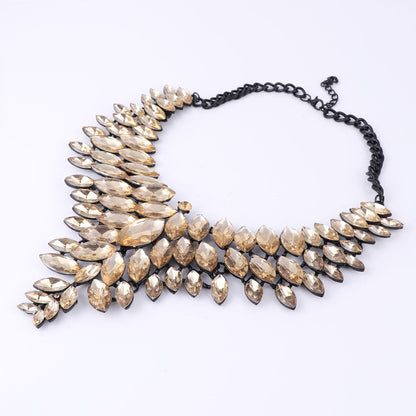 sengpan Trendy Luxury Gem Flower Crystal Fashion Long Chunky Bib Pendants Vintage Big Maxi Statement Collar Necklace