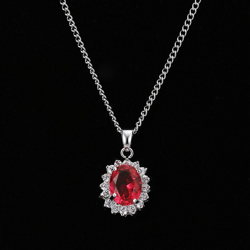 sengpan Red Cz Necklace for Wedding Bridal Gift Fashion Women Crystal Necklace Silver Color Jewelry