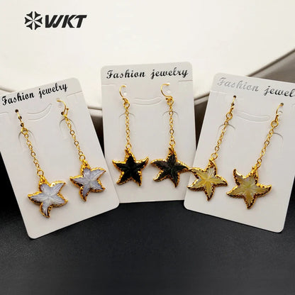 Lianfudai  Wholesale Custom New Arrived Natural Shell Vitality Eardrops Maple Leaf Earrings For Friends Gift Fashion Jewelry