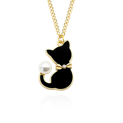 sengpan Fashion Enamel Cat Pearl Tail Choker Necklace For Women Gifts Cute Animal Necklaces Pendants Jewelry Dropshipping Colar