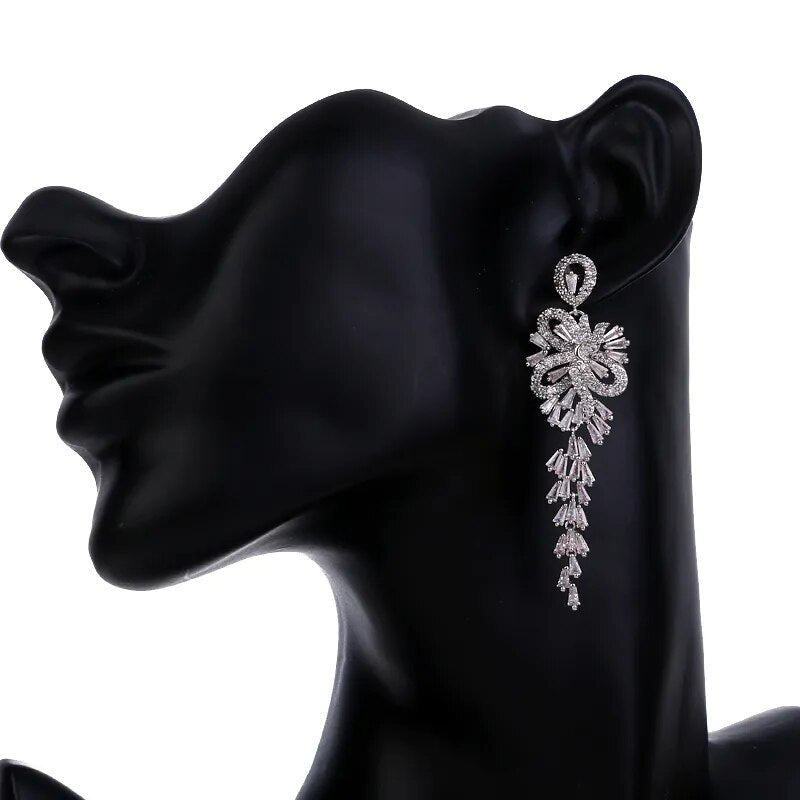 sengpan - Brand Tradition Elegance AAA Cubic Zircon White gold Color Firecracker Pendant Earrings For Women Wedding Jewelry Gift