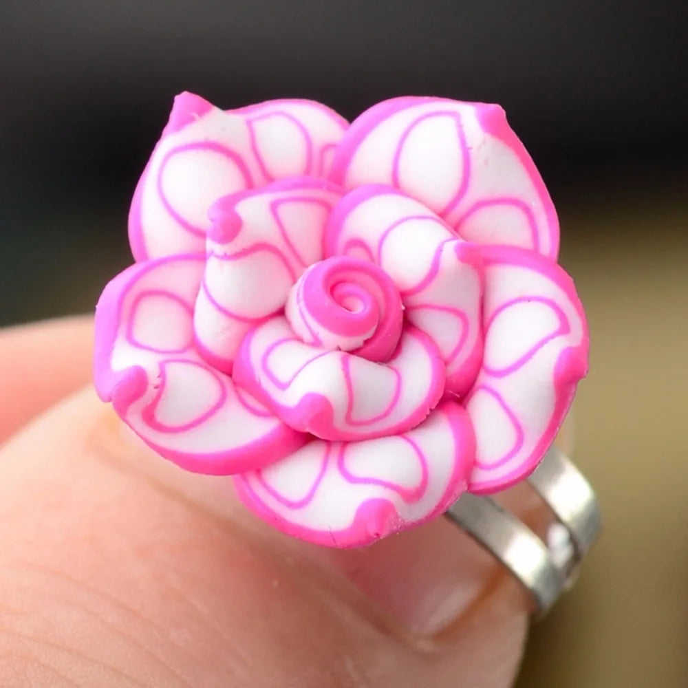 sengpan 20Pcs /Lots Kids Rings Wholesale Mixed Colors Flower Polymer Clay Finger Ring Adjustable For Children Gift