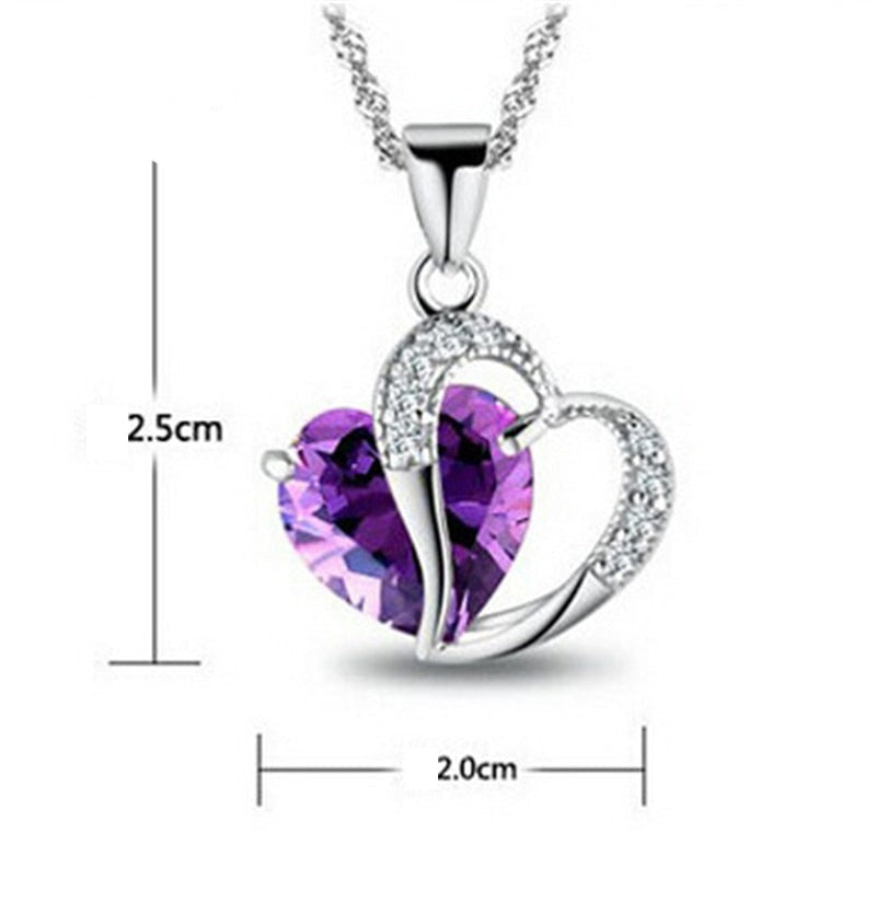 sengpan - Red/Purple/White Crystal African Jewelry Sets Silver Color Heart Rhinestone Bridal Necklace Earrings for Women Christmas Gift