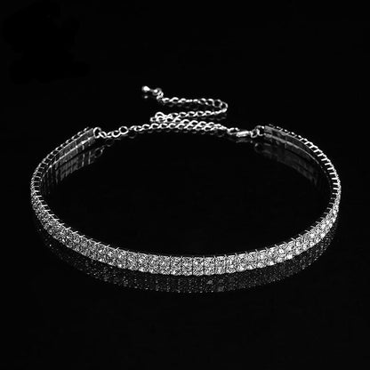 sengpan Bridal Wedding Prom 1-5 Row Rhinestone Choker Chain Necklace for Women Diamante Crystal Choker Necklace Elastic Cord