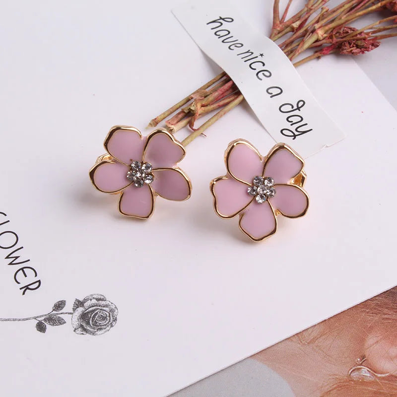 sengpan Korea Style Flower Shape Enamel Clip on Earrings Without Piercing for Girls Party Cute Lovely No Hole Ear Clip jewelry