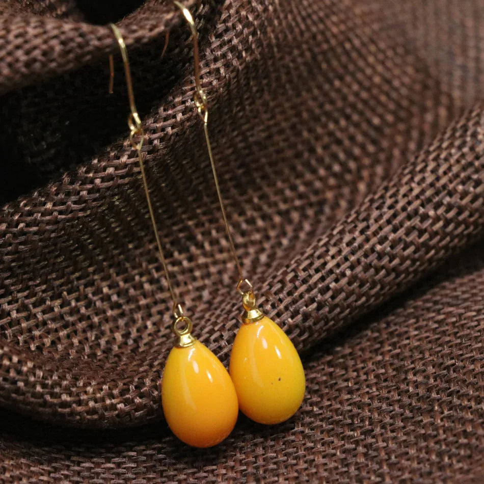 sengpan Unique design yellow baking paint glass 9*13mm long earrings fashion women party dangle eardrop jewelry B1800