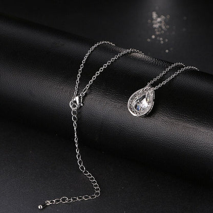 sengpan New Hot sale Fashion Zircon Necklaces & Dazzling White Gold Color Drop Shaped Pendant Necklace For Women