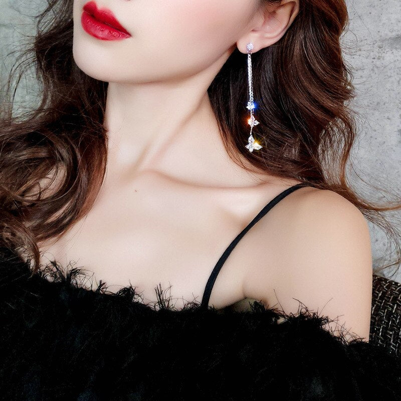 sengpan  gifts for women New Fashion Long Pendant Alloy Trendy Female Earrings Temperament Joker Tassel Earrings Butterfly Super Elf Female Jewelry