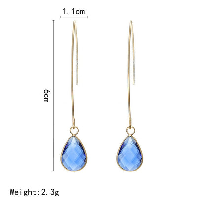 sengpan 8Seasons New Simple Yellow/White/Blue Crystal Water Drop Earrings for Women Wedding Party Long Dangle Earring Fashion Jewelry