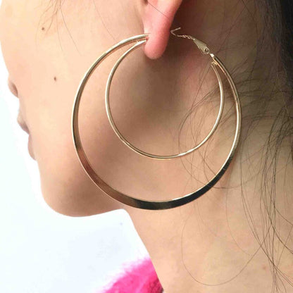 sengpan gifts for women  Fashion Alloy Double Circle Big Hoop Earrings Women Statement Jewelry Gold Color Punk Style Layered Earrings