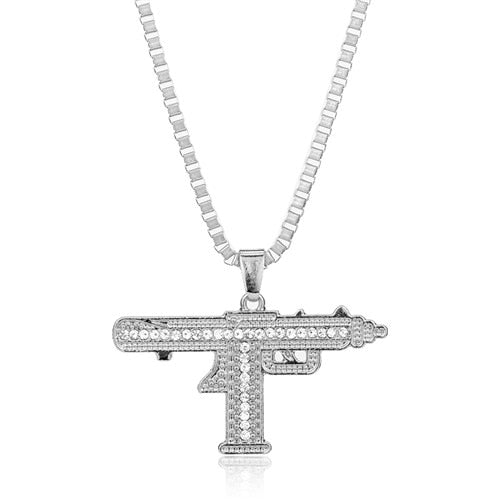 sengpan Pistol Pendants Necklaces Submachine Gun Necklace Men Hip Hop Jewelry Chain Collier