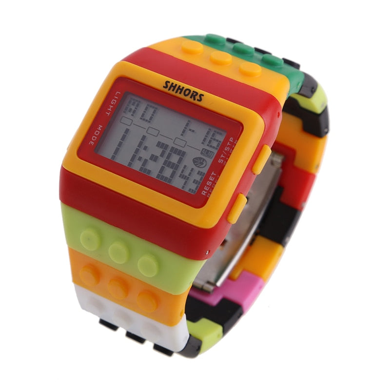 sengpan Christmas wishlist Hot Children's Watches Digital LED Chic Unisex Colorful Constructor Blocks Sports relogio masculino Wrist Women Watch Kids Gifts