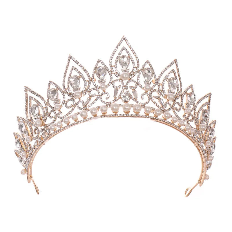 sengpan Baroque Luxury Drop Shape Crystal Crown Princess Birthday Party Imitation Pearl Tiaras Headwear Bridal Wedding Hair Accesories