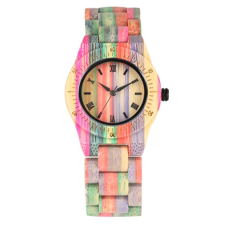 sengpan Christmas wishlist Top Luxury Colorful Wood Watch Women Quartz Full Bamboo Wooden Clock Female Candy Color Bracelet Watch Women's Wrist Reloj Mujer