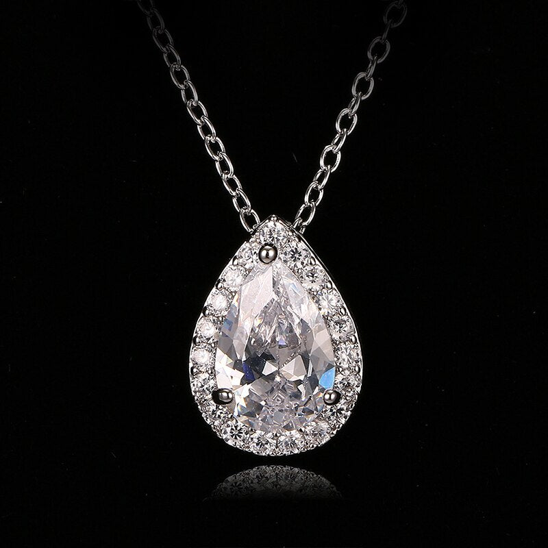 sengpan New Hot sale Fashion Zircon Necklaces & Dazzling White Gold Color Drop Shaped Pendant Necklace For Women