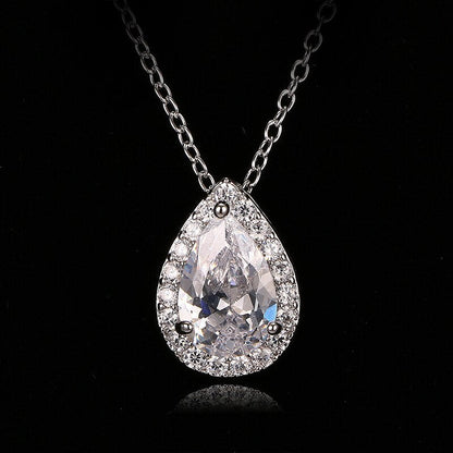 sengpan New Hot sale Fashion Zircon Necklaces & Dazzling White Gold Color Drop Shaped Pendant Necklace For Women