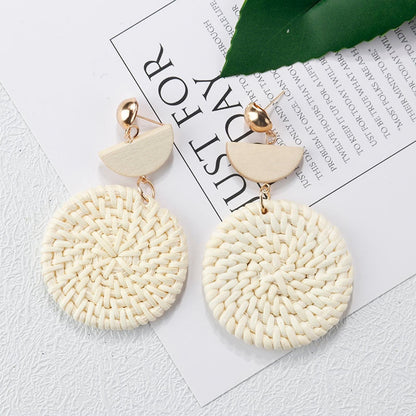 sengpan Multiple 27 Style Korea Handmade Wooden Straw Weave Rattan Vine Braid Drop Earrings New Fashion Geometric Long Earrings