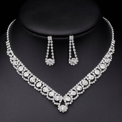 sengpan Silver Color Rhinestone Crystal Bridal Jewelry Sets for Women Necklace Earrings Bracelet Set Wedding Jewelry Accessories