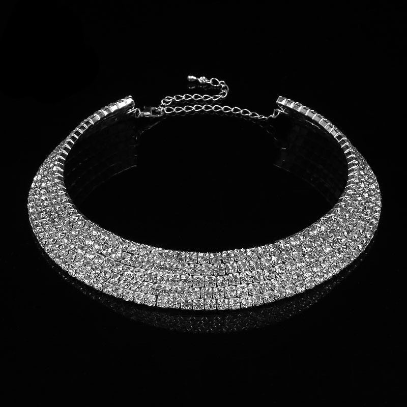 sengpan Women Diamante Rhinestone Choker Necklace Silver Color Wedding Bridal Party Crystal Collar Choker Chain Necklace Jewelry