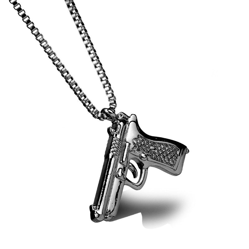 sengpan Pistol Pendants Necklaces Submachine Gun Necklace Men Hip Hop Jewelry Chain Collier