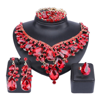 sengpan Women Bridal Jewelry Sets Wedding Necklace Earring Bracelet Ring For Brides Bridesmaid Party Accessories Crystal Decoration