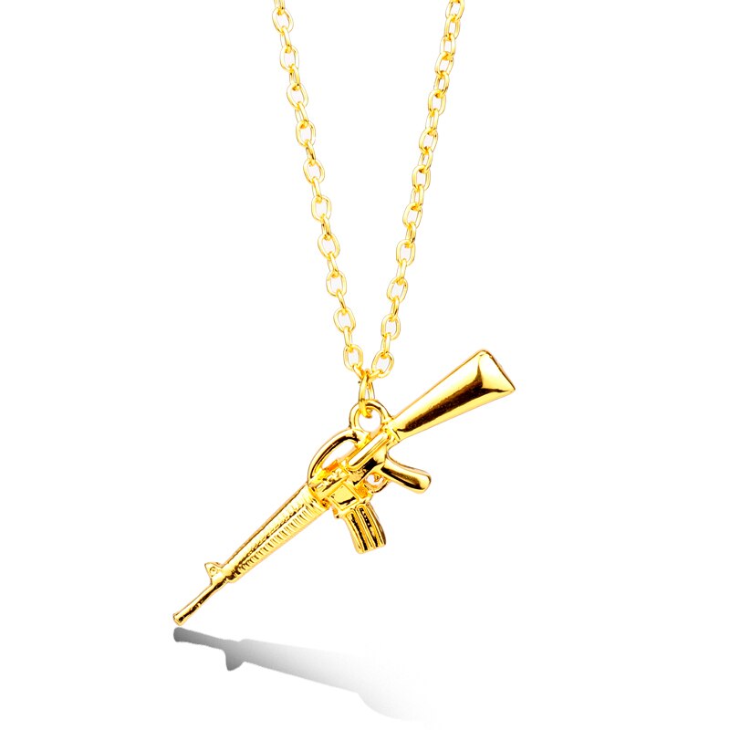 sengpan Pistol Pendants Necklaces Submachine Gun Necklace Men Hip Hop Jewelry Chain Collier