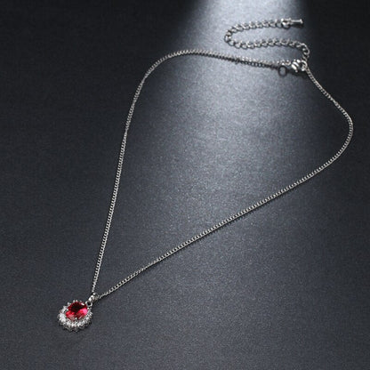 sengpan Red Cz Necklace for Wedding Bridal Gift Fashion Women Crystal Necklace Silver Color Jewelry