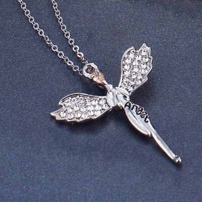 sengpan Rhinestone Encrusted Alloy Necklaces For Women Angel Wings Feather Brincos Jewelry Party Necklaces Gothic Fashion