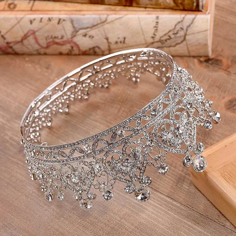 sengpan Princess Jewelry Large Full Circle Luxury Rhinestones Queen Pageant Crown Wedding Bridal Hair Jewelry Wedding Dress Accessories