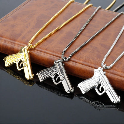 sengpan Pistol Pendants Necklaces Submachine Gun Necklace Men Hip Hop Jewelry Chain Collier