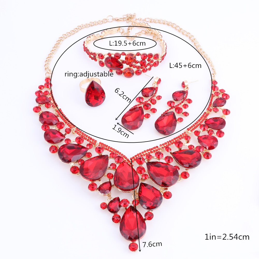 sengpan Women Bridal Jewelry Sets Wedding Necklace Earring Bracelet Ring For Brides Bridesmaid Party Accessories Crystal Decoration