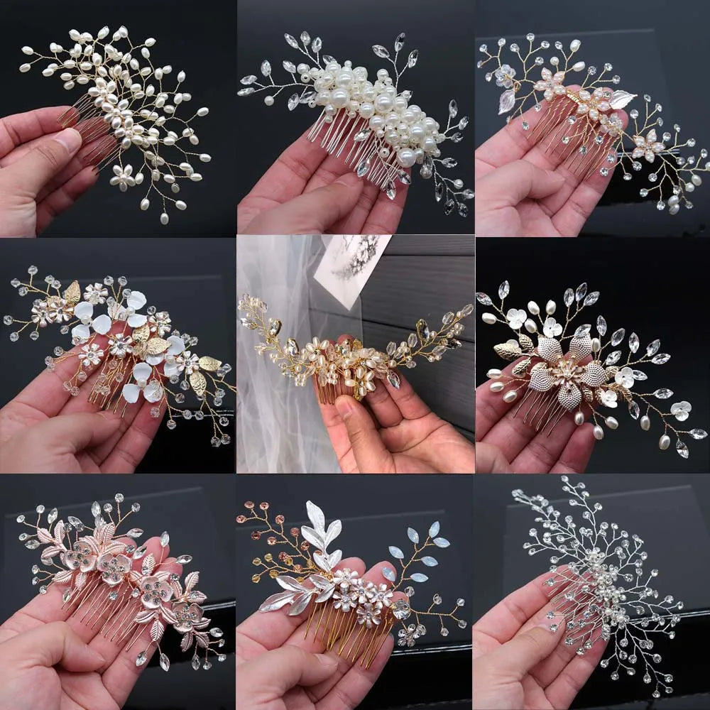 sengpan Bridal Hair Accessories Crystal Peals Hair Combs Wedding Hair Clips Accessories Jewelry Handmade Women Hair Ornaments Headpieces