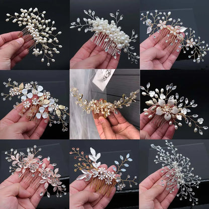 sengpan Bridal Hair Accessories Crystal Peals Hair Combs Wedding Hair Clips Accessories Jewelry Handmade Women Hair Ornaments Headpieces