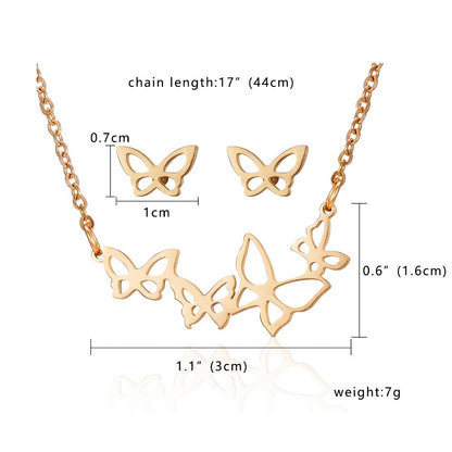 sengpan  gifts for women Stainless Steel Hollow Butterfly Pendent Necklace Earrings Set Gold Color Animal Jewelry Sets For Women Wedding Jewelry Gifts