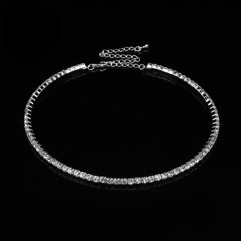 sengpan Women Diamante Rhinestone Choker Necklace Silver Color Wedding Bridal Party Crystal Collar Choker Chain Necklace Jewelry