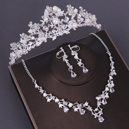 sengpan 3PCS Opval Crystal Bridal Wedding Costume Jewelry Sets Necklaces Earrings Tiaras Sets Wedding Engagement Jewelry New