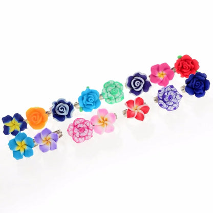 sengpan 20Pcs /Lots Kids Rings Wholesale Mixed Colors Flower Polymer Clay Finger Ring Adjustable For Children Gift