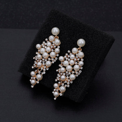 sengpan Gold Color Bridal Drop Earrings Simulated Pearl Crystal Statement Earrings for Women Wedding Party Jewelry Gift