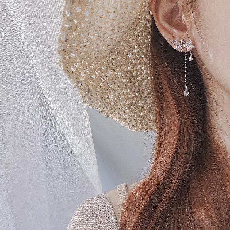 sengpan gifts for women  New Fashion Women Korean TV Star Cute Zircon Flower Drop Earrings Elegant Water Drop Long Line Pendientes Jewelry Girl Gifts