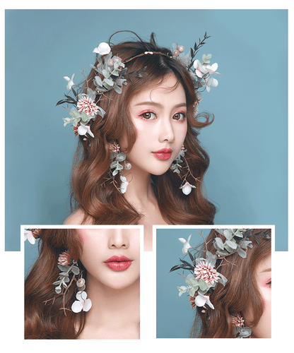 sengpan Imitation flower hoop fairy garland Earrings Set beach party women headwear Bride