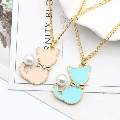 sengpan Fashion Enamel Cat Pearl Tail Choker Necklace For Women Gifts Cute Animal Necklaces Pendants Jewelry Dropshipping Colar