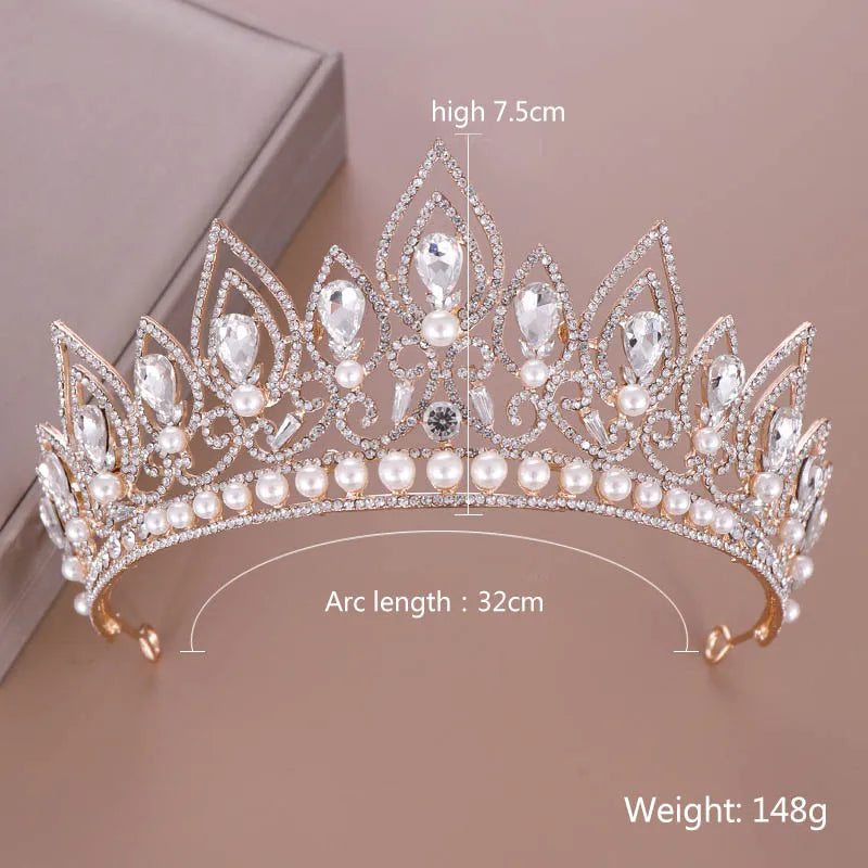 sengpan Baroque Luxury Drop Shape Crystal Crown Princess Birthday Party Imitation Pearl Tiaras Headwear Bridal Wedding Hair Accesories