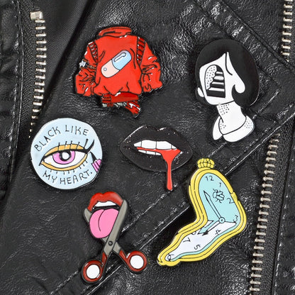 sengpan jewelry gifts for women hot sale new Fashion Scissor sisters Picasso Women Face pins Vintage Enamel pins Red Lips Mouth Time Warped Badges Jewelry Lapel pins For Men Women