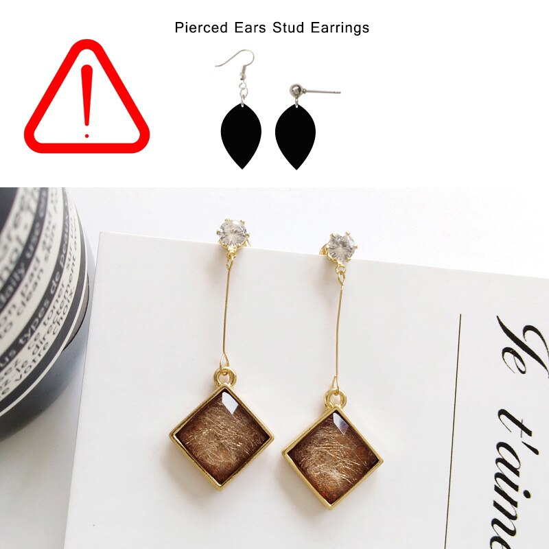 sengpan Simple Elegant Transparent Crystal Clips on Earring Without Non Piercing Vintage No Ear Hole Square Rhombus Stone Clip Earrings