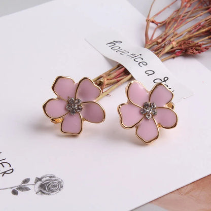 sengpan Korea Style Flower Shape Enamel Clip on Earrings Without Piercing for Girls Party Cute Lovely No Hole Ear Clip jewelry